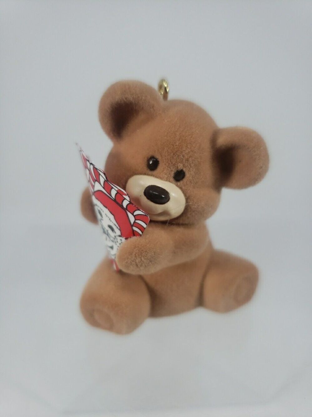 Hallmark BEARY Vintage Bear Ornament 1990 Santa Cards Flocked Christmas Holiday